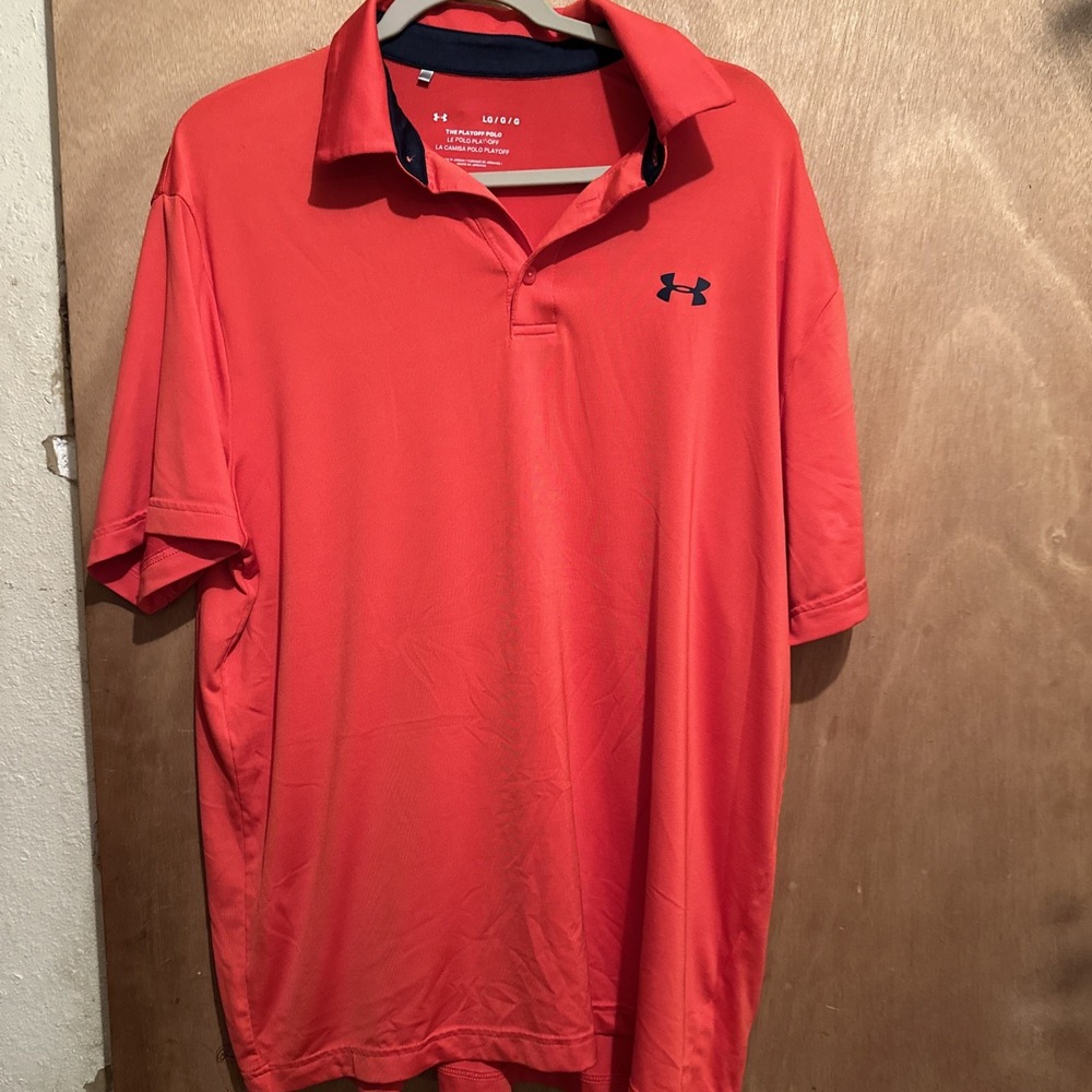 Under Armour Playoff Polo Shirt Mens L Red Orange Performance Golf Stretch
